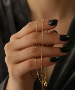 Alternative view of Women's Gold-Toned Beaded Station Chain Necklace  Polished Ball Link Chain for Pendants