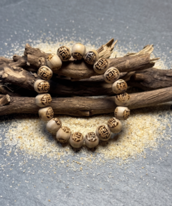 Alternative view of Carved Lotus & 'Ram' Chant Tulsi Bracelet – Authentic Holy Basil Prayer Beads