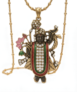 Alternative view of Traditional Antique Gold-Toned Lord Shrinathji Pendant Necklace Divine Krishna Spiritual Jewelry