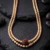 2-Layer White Tulsi Kanthi Mala with Central Rudraksha Bead – Sacred Spiritual Necklace
