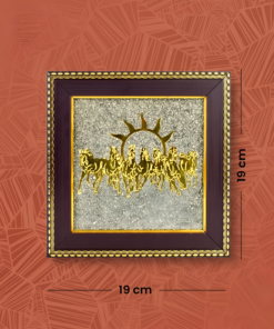 Alternative view of Prarthak 7 Horses on Raw Pyrite Frame  Seven Horses Wall Decor Pyrite Stone Frame for Success & Fame  Vastu Items for Money Attraction  Wall Decor  Ideal Gift  7,5x7,5 Inch