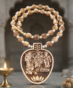 Alternative view of Hand-Carved 'Shri Sitaram' Ram Darbar Tulsi Mala Pendant Necklace - Sacred Spiritual Prayer Beads