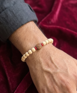 Alternative view of Authentic Tulsi Wood Bead Bracelet With Rudraksha– Handmade Sacred Wooden Stretch Bracelet for Men & Women
