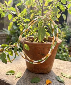 Alternative view of Double Strand Tulsi Mala Necklace with Tricolor Bead Pattern