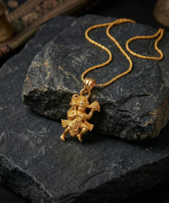 Alternative view of Gold-Toned Lord Hanuman Pendant Necklace Flying Bajrangbali with Sanjeevani Mountain Spiritual Hindu Deity Jewelry