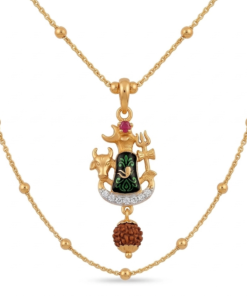 old-Toned Lord Shiva Trishul and Nandi Pendant Necklace Spiritual Rudraksha Enamel Jewelry with Beaded Station Chain