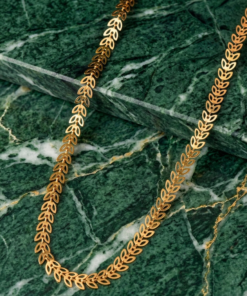 Alternative view of Women's Traditional Gold-Toned Flat Leaf Link Chain Necklace  Intricate Chevron Vine Pattern Ethnic Jewelry