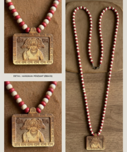 Alternative view of Handcrafted Panchmukhi Hanuman Wooden Pendant Mala  Red & White Beaded Devotional Necklace