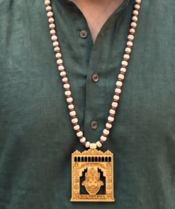 Alternative view of Handcrafted Red Sandalwood Khatu Shyam Ji Pendant Mala  Two-Tone Wooden Bead Spiritual Necklace