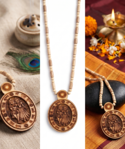 Alternative view of Authentic Radha Krishna Tulsi Kanthi  Natural Wooden Bead Devotional Mala