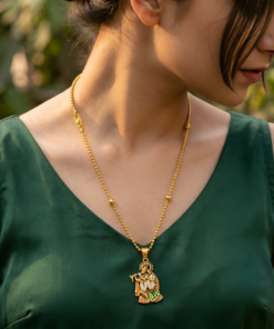 Alternative view of Traditional Gold-Toned Radha Krishna Pendant Necklace  Divine Enamel and Crystal Spiritual Jewelry with Beaded Station Chain