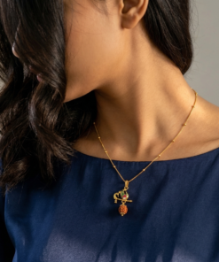 Alternative view of Gold-Toned Divine Krishna Flute & Peacock Feather Pendant Necklace