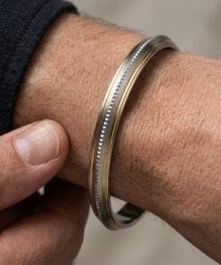 Alternative view of Premium Stainless Steel Kada Bracelet – Authentic Dual-Tone Men's Luxury Bangle with Textured Center Ring & Gold Accents