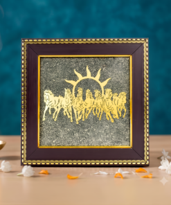 Prarthak 7 Horses on Raw Pyrite Frame  Seven Horses Wall Decor Pyrite Stone Frame for Success & Fame  Vastu Items for Money Attraction  Wall Decor  Ideal Gift  7,5x7,5 Inch
