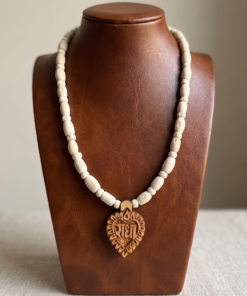 Authentic Shri Radha Heart Pendant Mala Natural Wooden Bead Devotional Kanthi