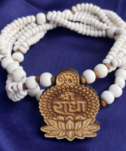 Authentic Shri Radha Lotus Pendant Mala Elegant White Beaded Devotional Jewelry