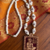 Authentic Shri Ram Mantra Necklace Carved Wooden Hanuman Pendant with White Beads