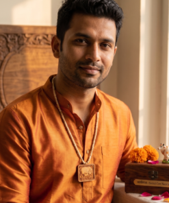 Authentic Tulsi Mala with Engraved Jai Gau Mata Wooden Pendant