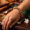 Carved Lotus & 'Ram' Chant Tulsi Bracelet – Authentic Holy Basil Prayer Beads