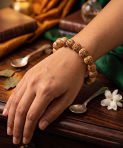 Carved Lotus & 'Ram' Chant Tulsi Bracelet – Authentic Holy Basil Prayer Beads