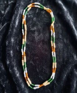 Double Strand Tulsi Mala Necklace with Tricolor Bead Pattern