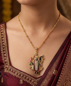 Gold-Plated Shrinathji Shrinath Ji Pendant with Delicate Beaded Chain