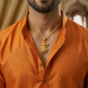 Gold-Toned Lord Hanuman Pendant Necklace Flying Bajrangbali with Sanjeevani Mountain Spiritual Hindu Deity Jewelry