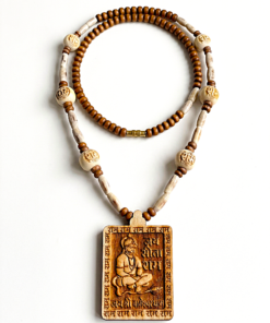 Handcrafted Bageshwar Dham Hanuman Pendant Mala Tulsi & Sandalwood Bead Spiritual Necklace