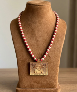 Handcrafted Panchmukhi Hanuman Wooden Pendant Mala Red & White Beaded Devotional Necklace