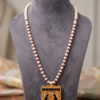 Handcrafted Red Sandalwood Khatu Shyam Ji Pendant Mala Two-Tone Wooden Bead Spiritual Necklace