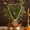 Handcrafted Tulsi Wood Necklace Engraved Leaf-Shaped Radha Krishna Pendant
