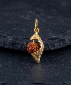 Alternative view of Gold-Plated Shankh Rudraksha Pendant and Chain Set