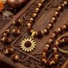 Premium Gold-Plated Rudraksha Mala Necklace with Divine Surya (Sun) Pendant
