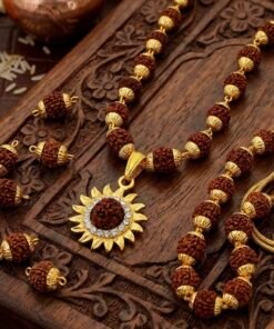 Premium Gold-Plated Rudraksha Mala Necklace with Divine Surya (Sun) Pendant