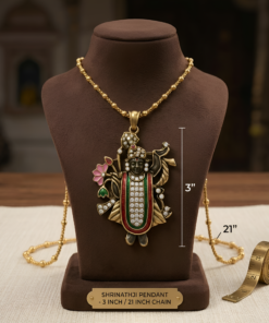 Traditional Antique Gold-Toned Lord Shrinathji Pendant Necklace Divine Krishna Spiritual Jewelry