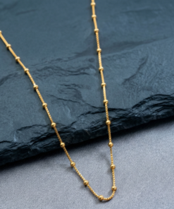 Women's Gold-Toned Beaded Station Chain Necklace Polished Ball Link Chain for Pendants