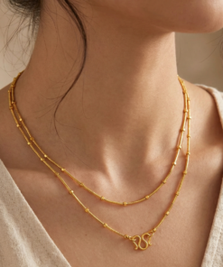 Women's Gold-Toned Beaded Station Chain Necklace Polished Ball Link Chain for Pendants