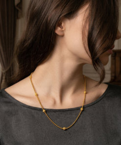 Women's Gold-Toned Beaded Station Chain Necklace Polished Ball Link Chain for Pendants