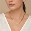 Women's Traditional Gold-Toned Flat Leaf Link Chain Necklace Intricate Chevron Vine Pattern Ethnic Jewelry