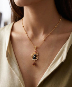 Old-Toned Lord Shiva Trishul and Nandi Pendant Necklace Spiritual Rudraksha Enamel Jewelry with Beaded Station Chain